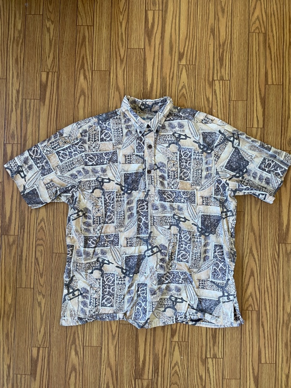 Vintage Hawaiian Shirt Co reverse print beachy 3/4 button down pocket tee shirt